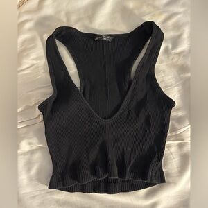 SHEIN Black Ribbed V-Neck Racerback Tank